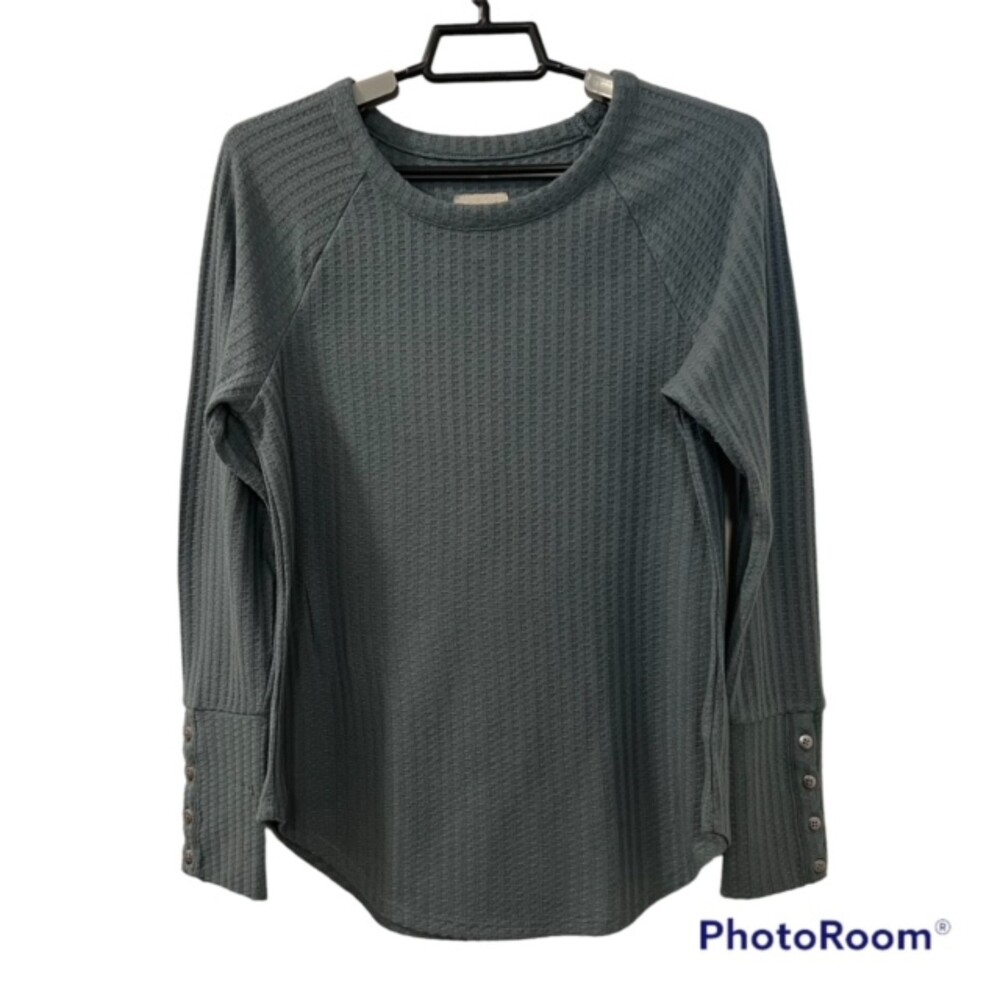 Chaser Women’s Small Sage Green Waffle Thermal Button Cuff Long Sleeve Top